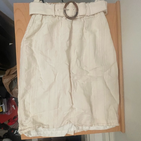 Ann Taylor Cream Stripe Linen Midi Skirt w/ Belt - Picture 1 of 4